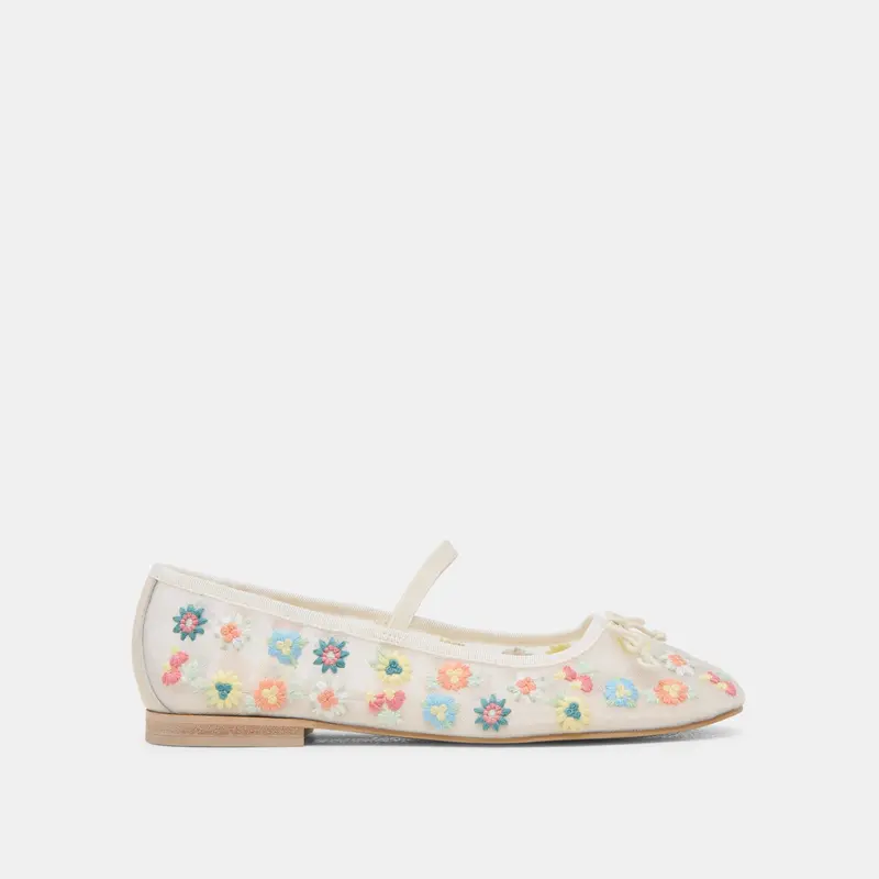 Cadel Floral Ballet Flats Ivory Floral Mesh 1