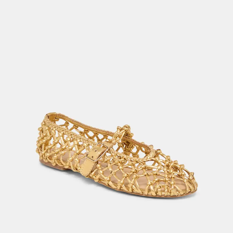 Clair Ballet Flats Gold Woven Leather 2
