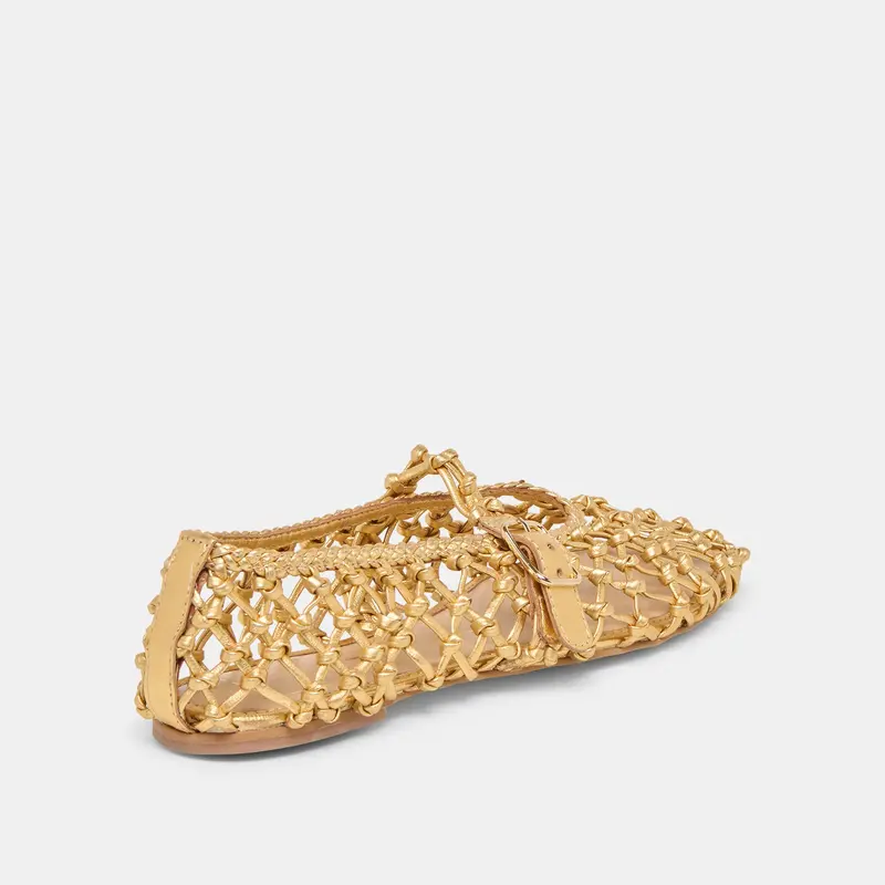 Clair Ballet Flats Gold Woven Leather 3