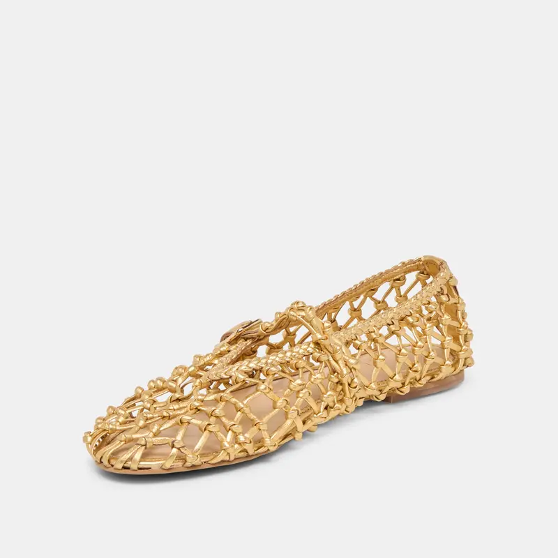 Clair Ballet Flats Gold Woven Leather 4