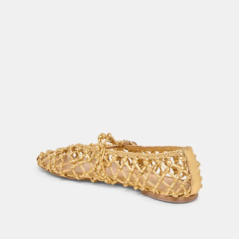 Clair Ballet Flats Gold Woven Leather 5