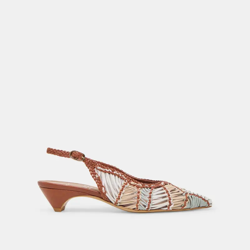 Dafney Heels Tan Multi Woven Leather 1