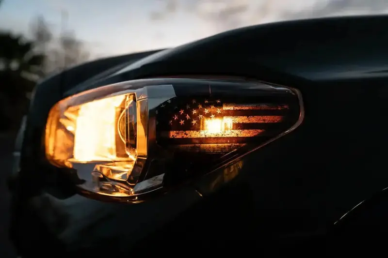 Distressed American Flag Front Sidemarker Overlays For 2016-2023 Tacoma Halogen 1