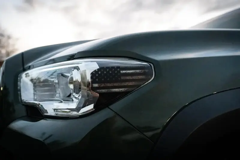 Distressed American Flag Front Sidemarker Overlays For 2016-2023 Tacoma Halogen 2