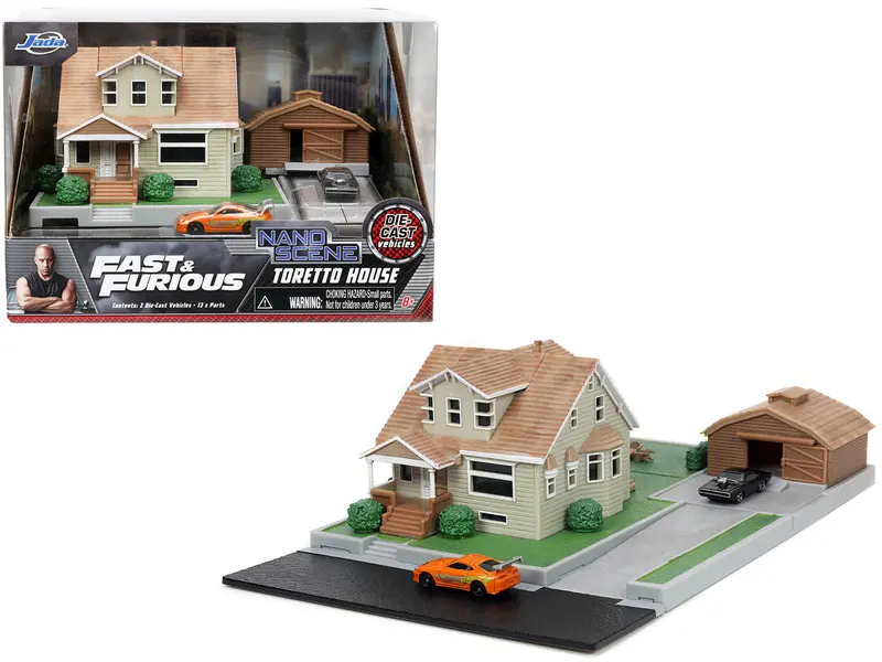 Dom Toretto House Diorama W/Dodge Charger And Toyota Supra -- Jada Nano 1