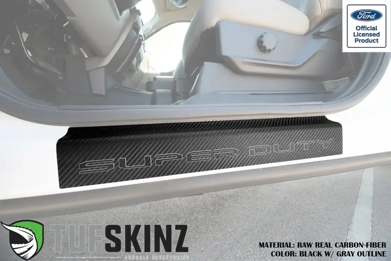 Door Sill Protection Overlays (Real Carbon Fiber) Fits 2017-2020 Ford Super Duty 3