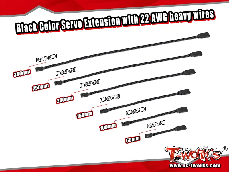 Ea-043  Black Color Servo Extension With 22 Awg Heavy Wires 50/100/150/200/250/300Mm  1Pc 1