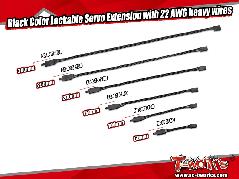 Ea-045  Black Color Lockable Servo Extension With 22 Awg Heavy Wires 50/100/150/200/250/300Mm 1Pc. 1