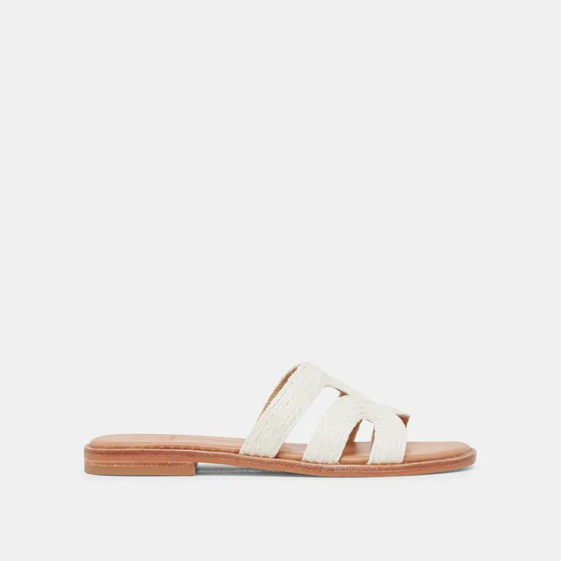 Emon Wide Sandals White Raffia 1
