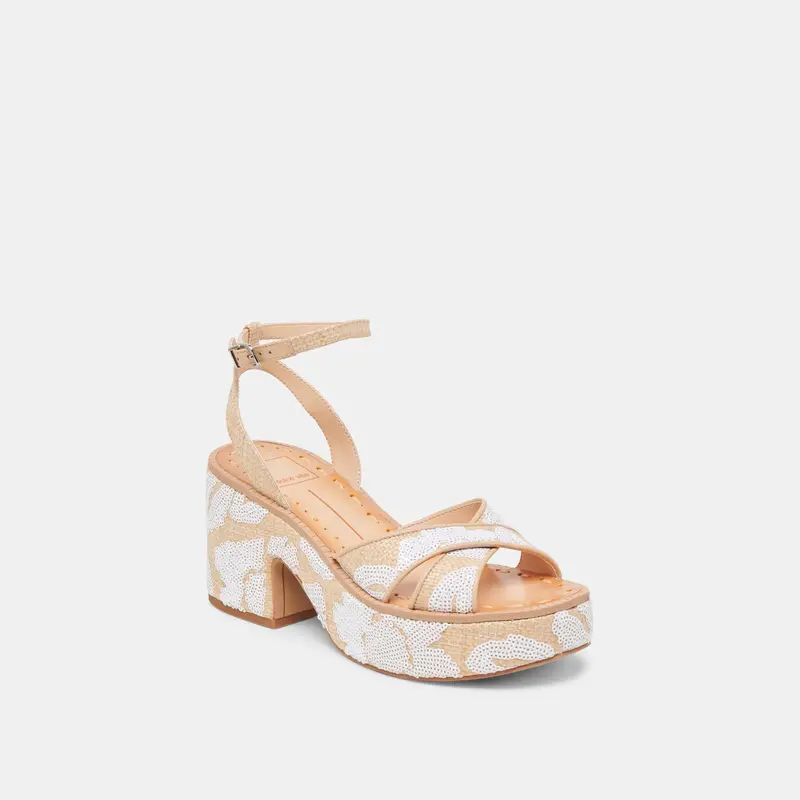 Eniko Heels Natural Multi Floral Sequin 2