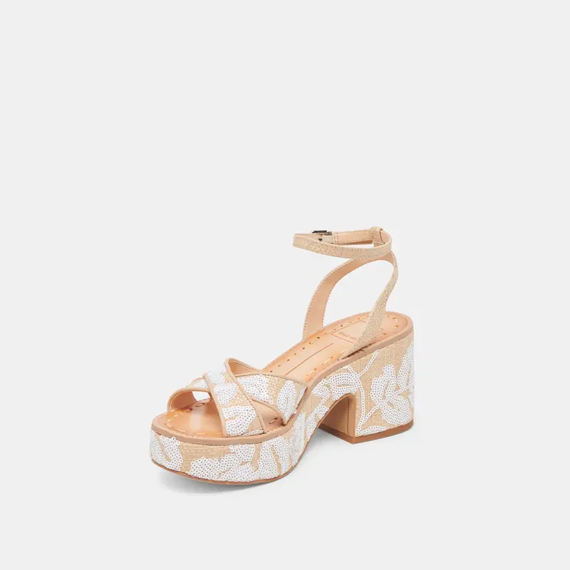 Eniko Heels Natural Multi Floral Sequin 4