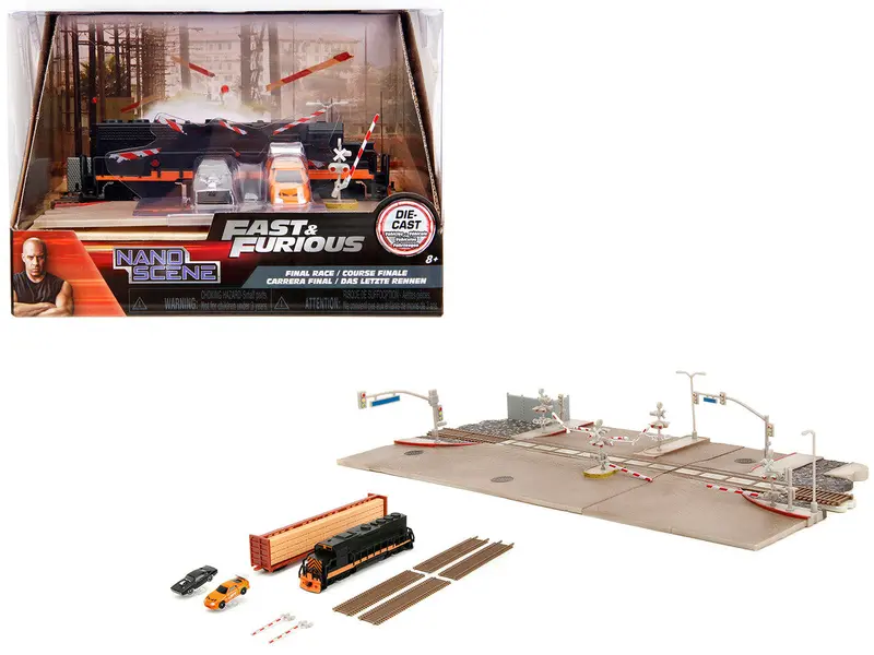 Fast & Furious Final Race Diorama W/Train Dodge Charger Toyota Supra - Jada Nano 1