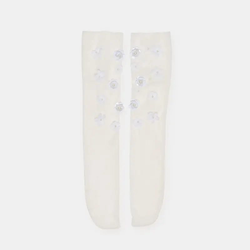 Floral Chiffon Slouch Socks White 1