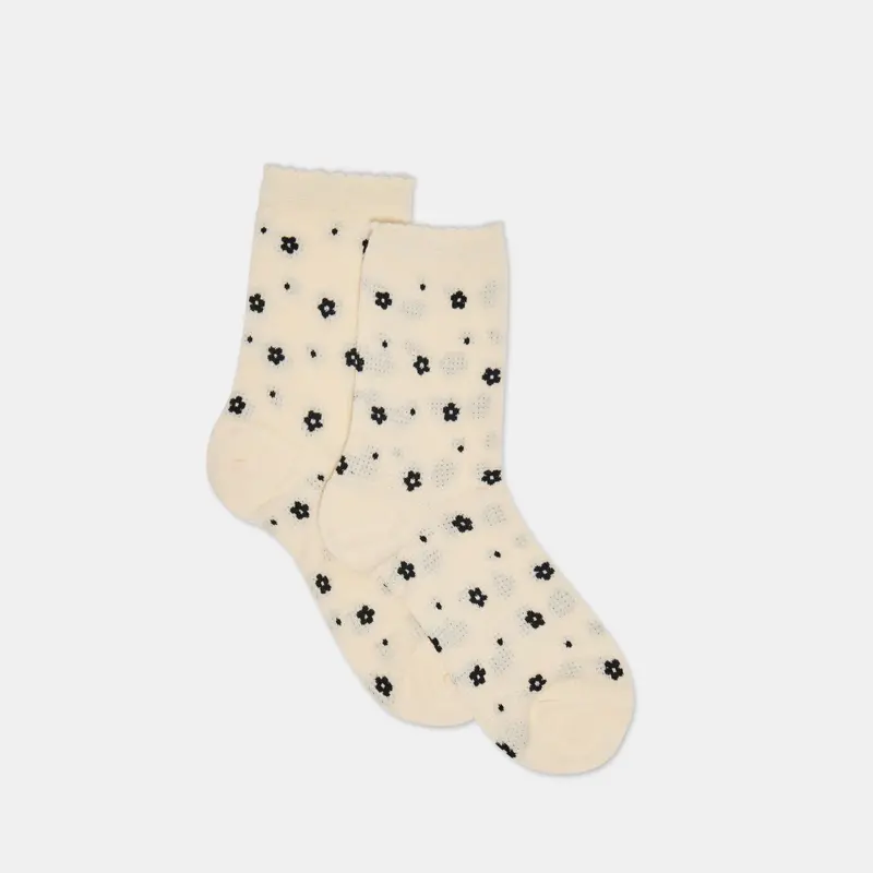 Flower Mesh Anklet Socks White Black 1