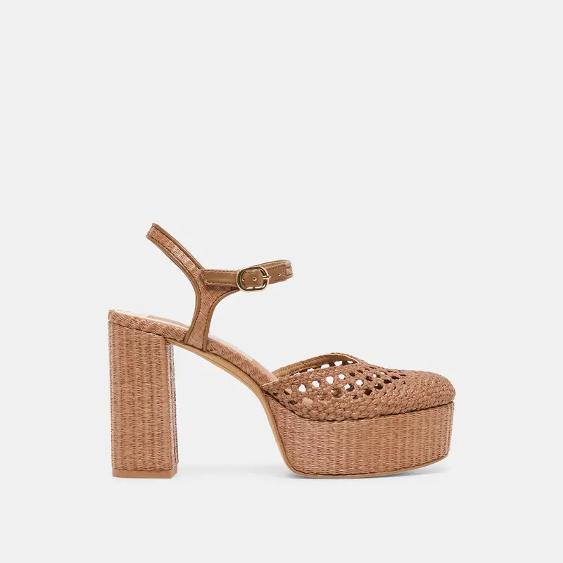 Gero Heels Mid Brown Woven Raffia 1
