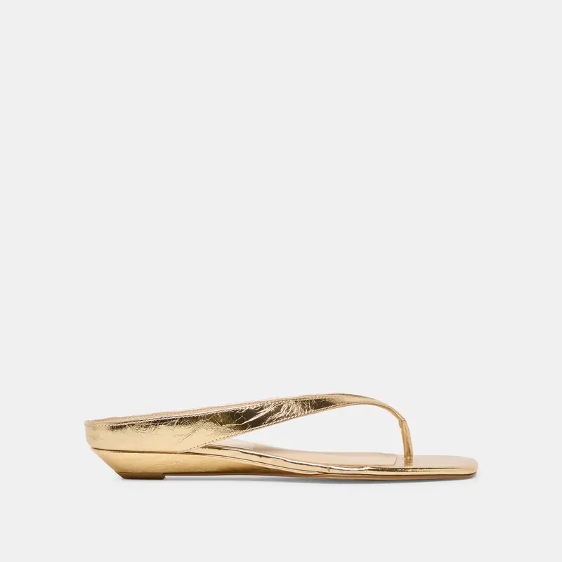 Gizel Sandals Gold Crinkle Patent 1