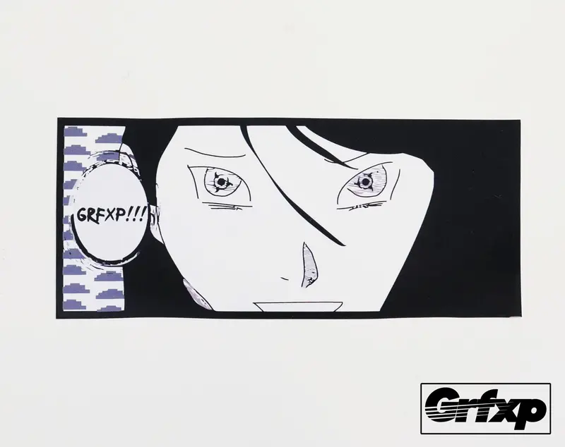 Grfxp Black & White Anime Cartoon Printed Sticker 1