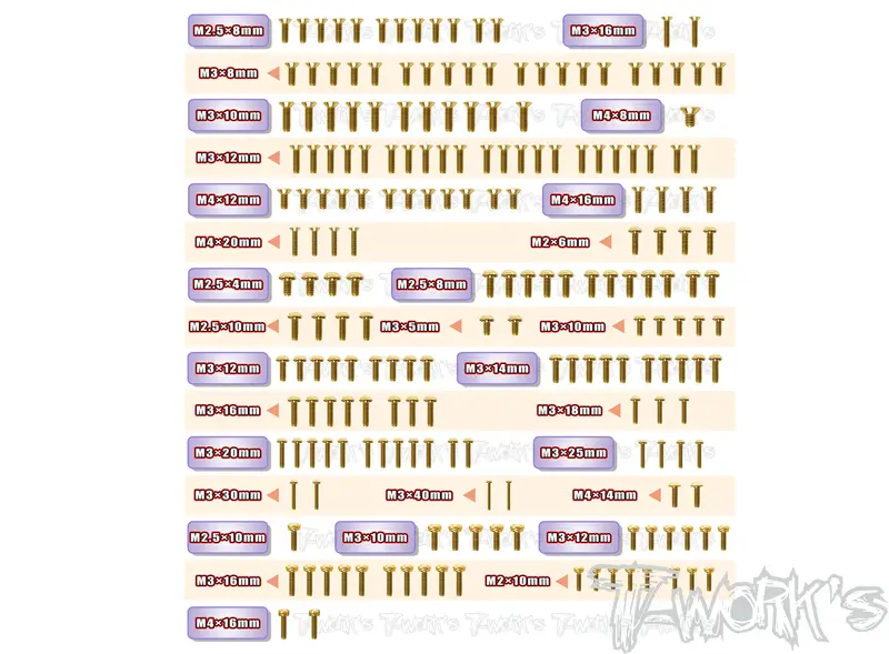 Gss-8Ight-X     Gold Plated Steel Screw Set 203Pcs. ( For Tlr 8Ight-X-Elite ) 1