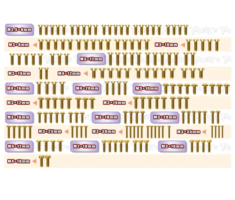 Gss-8Ight Xe2.0   Gold Plated Steel Screw Set 173Pcs.( For Tlr 8Ight Xe2.0 ) 1