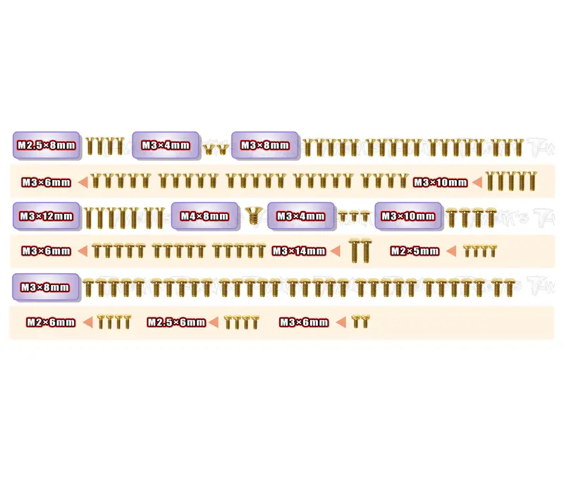 Gss-A10mf'26   Gold Plated Steel Screw Set 131Pcs. ( For Arc A10 Mf-26 ) 1