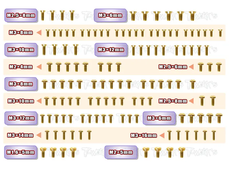 Gss-B74.2	Gold Plated Steel Screw Set 130Pcs. ( For Team Associated Rc10 B74.2 ) 1