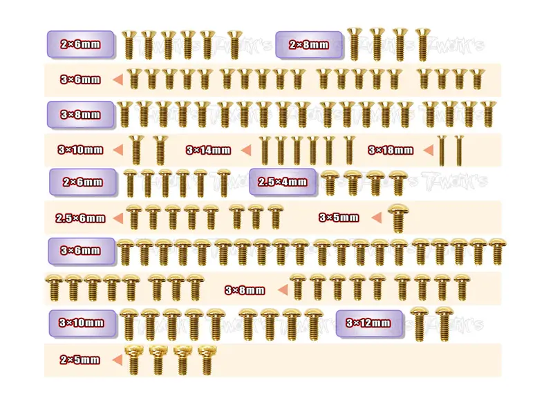 Gss-Bd12	Gold Plated Steel Screw Set 129Pcs. ( For Yokomo Bd12 ) 1