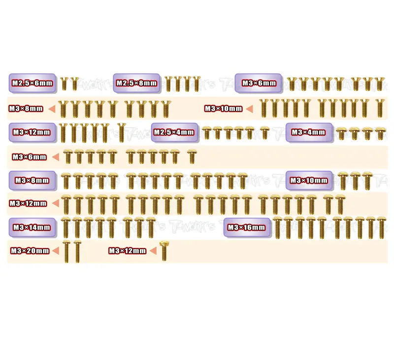 Gss-Catpb-M 	 Gold Plated Steel Screw Set  122Pcs. ( For Schumacher Catpb Mod Spec ) 1