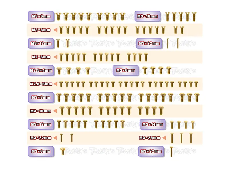 Gss-D2evo Gold Plated Steel Screw Set 134Pcs. ( For Hb Racing D2 Evo ) 1