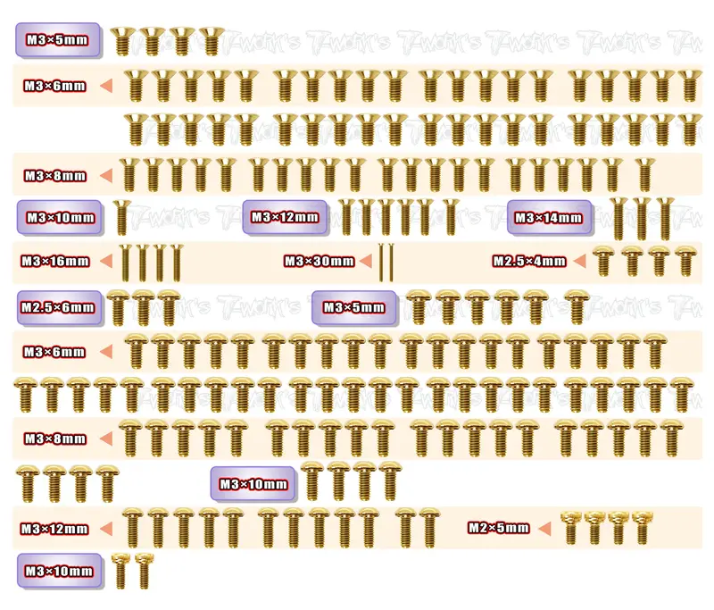 Gss-F190   Gold Plated Steel Screw Set 185Pcs.( For Serpent F190 ) 1