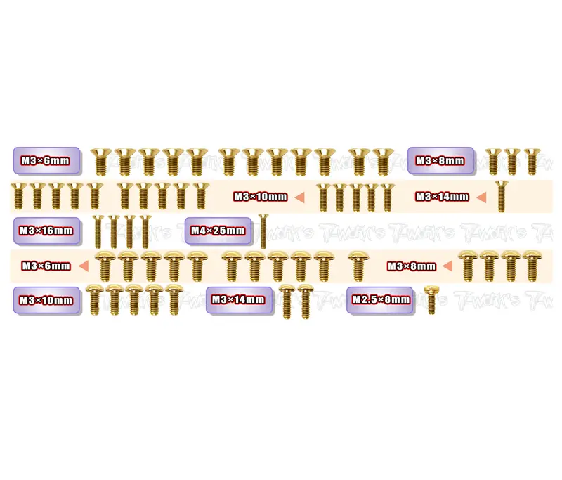 Gss-F1ulr5  Gold Plated Steel Screw Set 59Pcs.( For Exotek F1 Ultra R5 ) 1