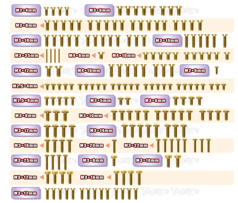 Gss-F8    Gold Plated Steel Screw Set 187Pcs. ( For Sparko F8 ) 1