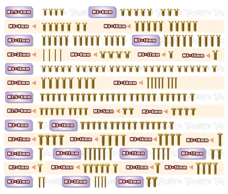 Gss-F8e    Gold Plated Steel Screw Set 208Pcs.( For Sparko F8e ) 1