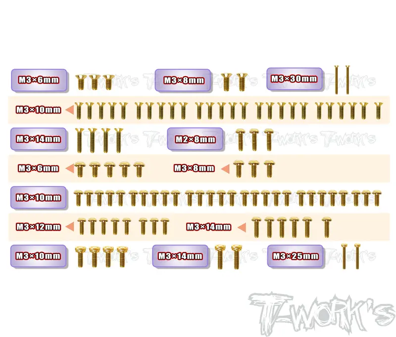 Gss-Fw06    Gold Plated Steel Screw Set 98Pcs. ( For Kyosho Fw-06 ) 1