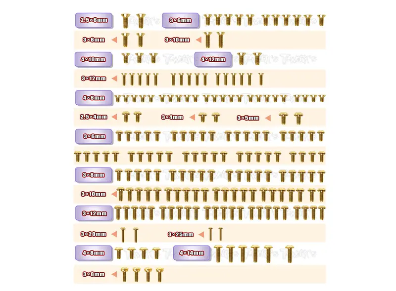 Gss-Gt2epevo'23    Gold Plated Steel Screw Set 196Pcs. ( For Capricorn Lab Gt2 Ep Evo 2023 ) 1