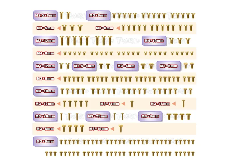 Gss-Gt2gpevo'23    Gold Plated Steel Screw Set 211Pcs. ( For Capricorn Lab Gt2 Gp Evo 2023 ) 1