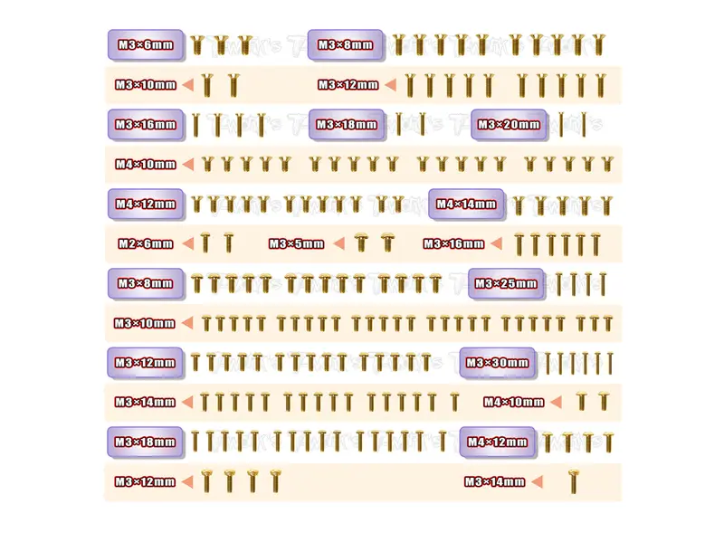 Gss-Gtx8'23	Gold Plated Steel Screw Set 190Pcs. ( For Xray Gtx8 2023 ) 1