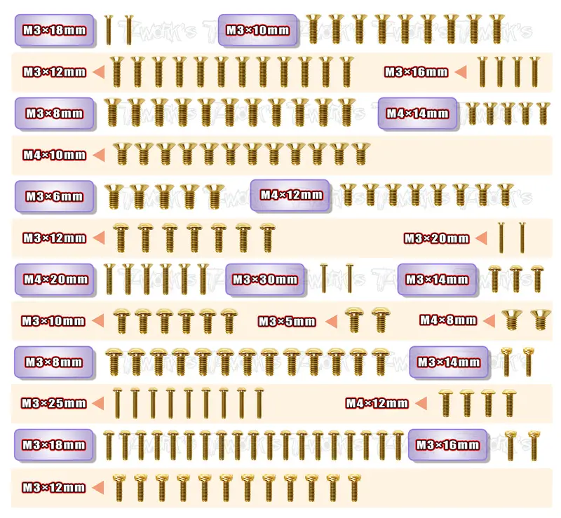 Gss-Gtxe'22 Gold Plated Steel Screw Set 159Pcs. ( For Xray Gtxe 2022 ) 1