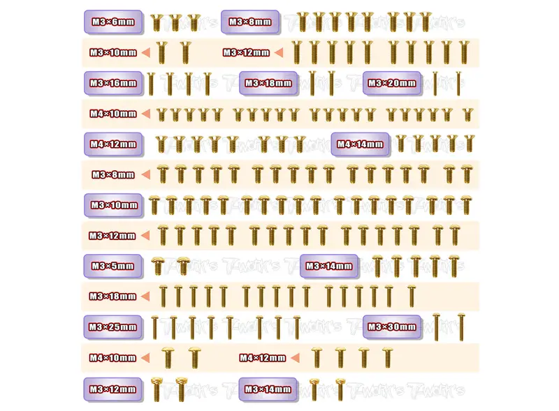 Gss-Gtxe'23	Gold Plated Steel Screw Set 160Pcs. ( For Xray Gtxe 2023 ) 1