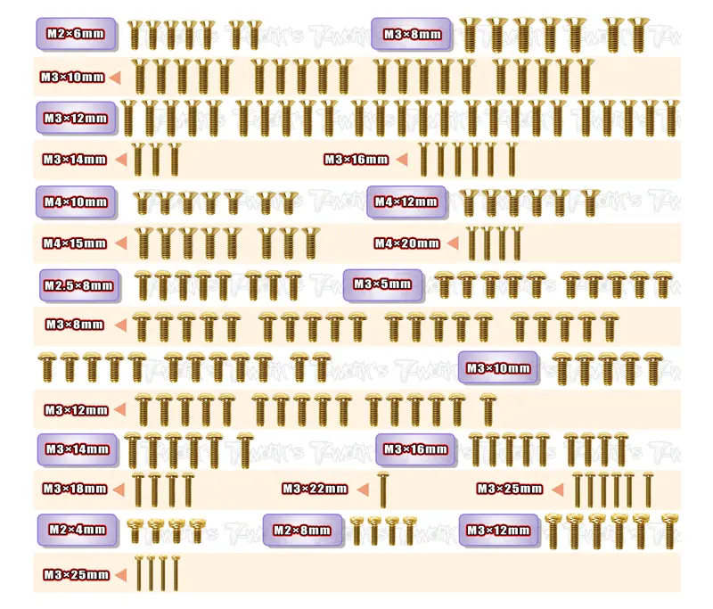 Gss-Mbx8tr   Gold Plated Steel Screw Set 208 Pcs.( For Mugen Mbx8tr ) 1