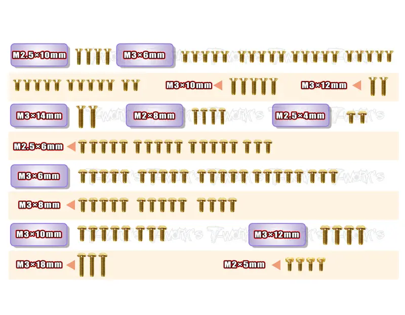 Gss-Md2.0	 Gold Plated Steel Screw Set 125Pcs. ( For Yokomo Md2.0 ) 1