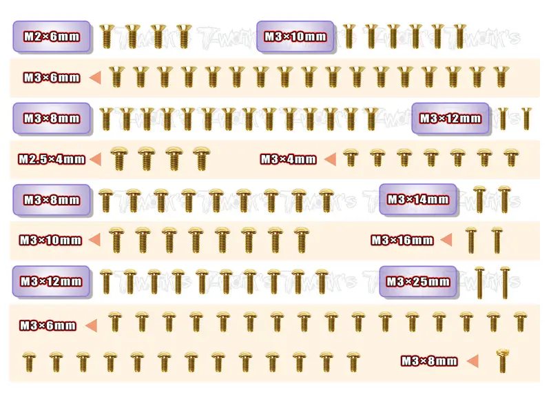 Gss-Mi8	Gold Plated Steel Screw Set 117Pcs. ( For Schumacher Mi8 ) 1