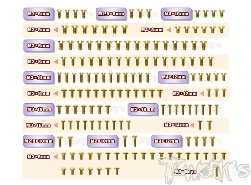 Gss-Mrx6x	Gold Plated Steel Screw Set 155Pcs. ( For Mugen Mrx6x ) 1