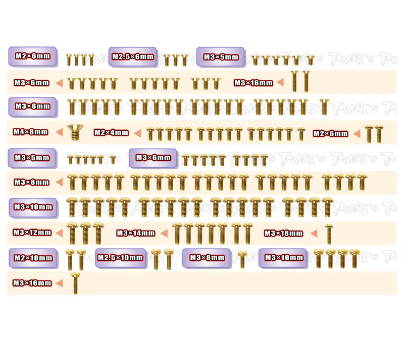 Gss-Mrx7-T	Gold Plated Steel Upper Deck Screw Set 147Pcs.( For Mugen Mrx7 ) 1