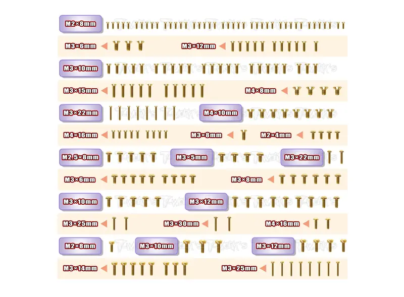 Gss-Mx8	 Gold Plated Steel Screw Set 193Pcs. ( For Mayako Mx8) 1
