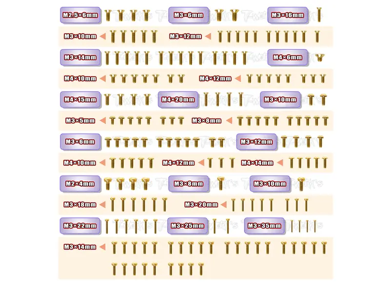 Gss-Nb482.1	  Gold Plated Steel Screw Set 171Pcs. ( For Tekno Nb48 2.1 ) 1