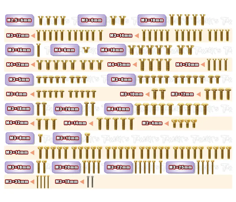 Gss-Nb482.2     Gold Plated Steel Screw Set 175Pcs.( For Tekno Nb48 2.2 ) 1