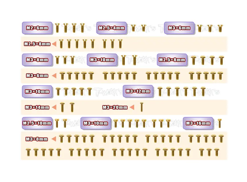 Gss-Nt1'23-T	  Gold Plated Steel Upper Deck Screw Set 114Pcs.( For Xray Nt1 2023 ) 1