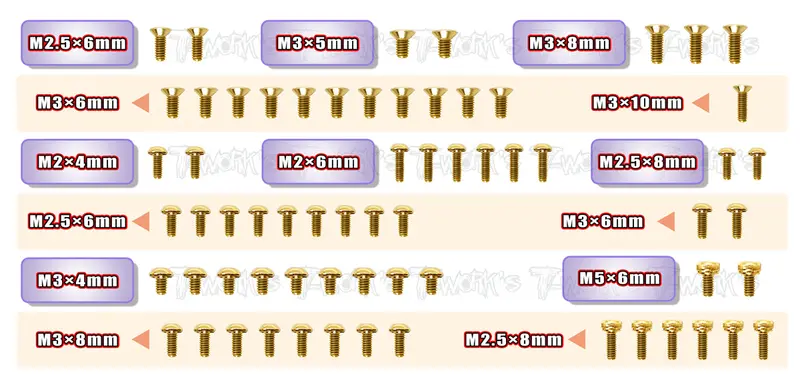 Gss-P12evo2	Gold Plated Steel Screw Set  65Pcs. ( For Roche P12 Evo 2 ) 1