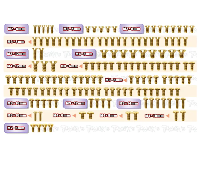 Gss-R8.4Es  Gold Plated Steel Screw Set 153Pcs.( For Arc R8.4 Es ) 1