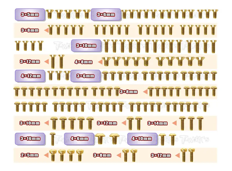 Gss-R83e    Gold Plated Steel Screw Set 159Pcs. ( For Arc R83e ) 1